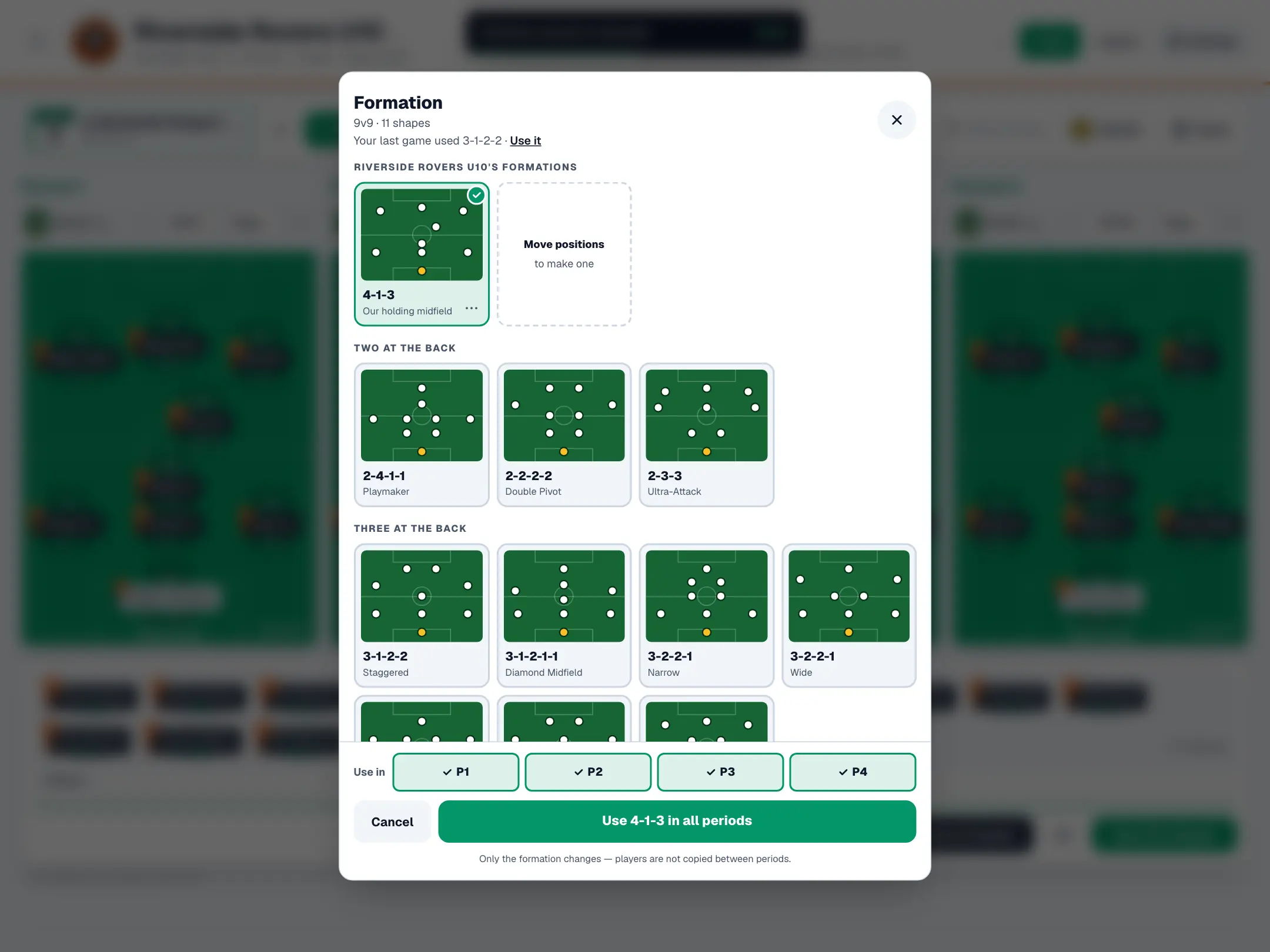 The team’s own formation in the picker