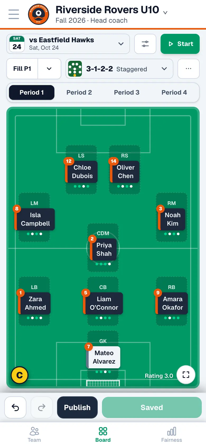 A filled 9v9 lineup